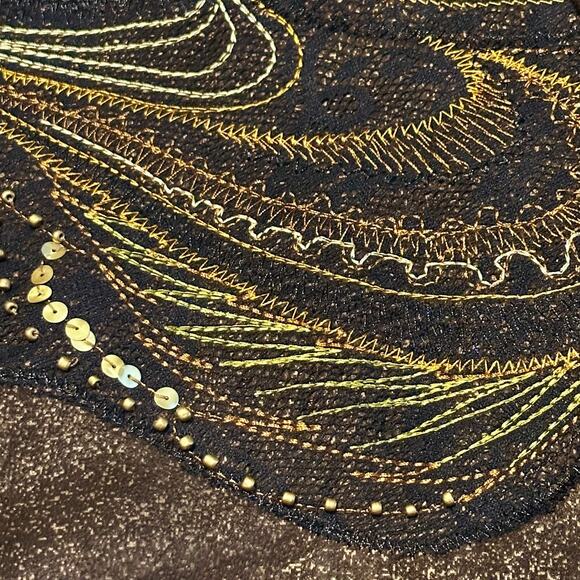 Chico’s Brown Embroidered Sequined Shirt Jacket XL Western Button Up Long Sleeve - Picture 8 of 9